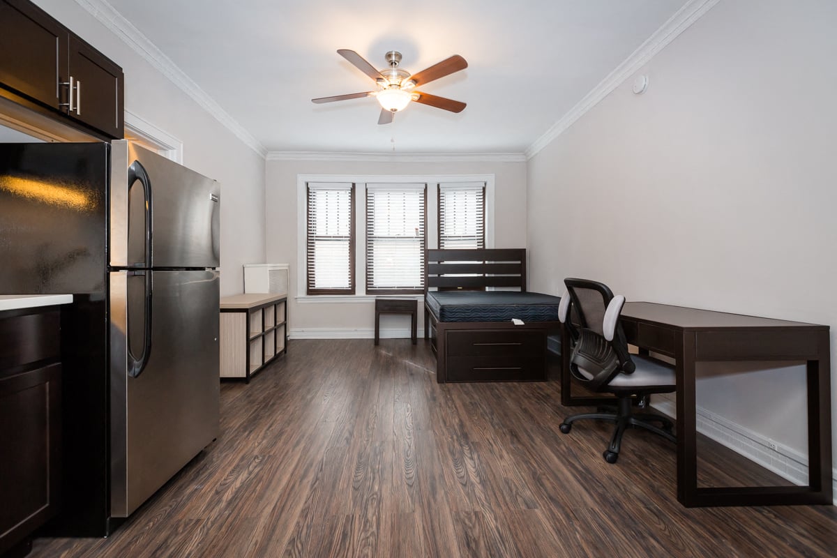renovated studio furniture included furnished studio apartment chicago hyde park rent hardwood floors stainless steel kitchen